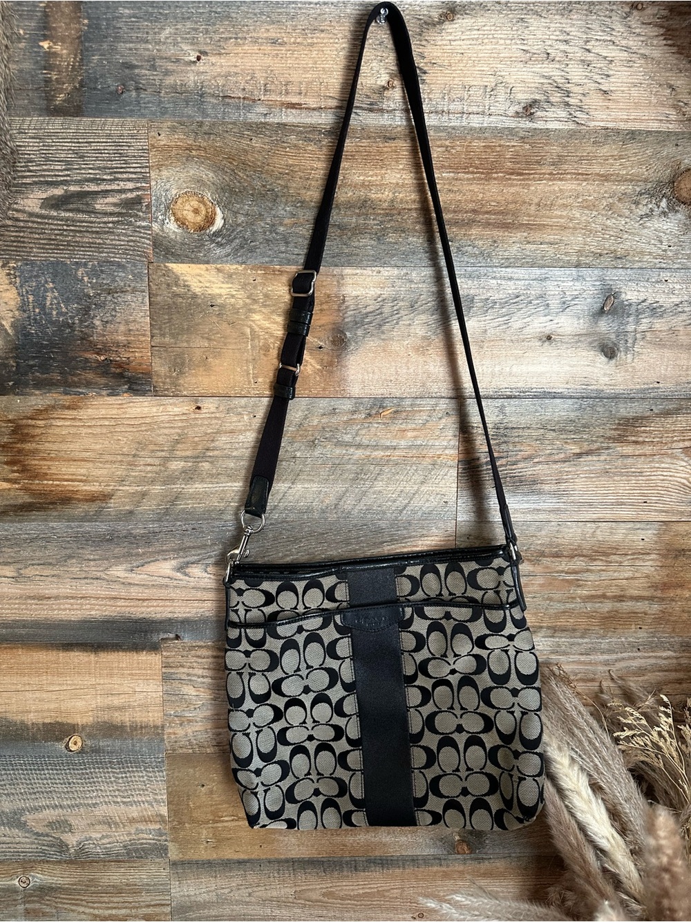 Coach Black and Tan Signature Canvas Crossbody